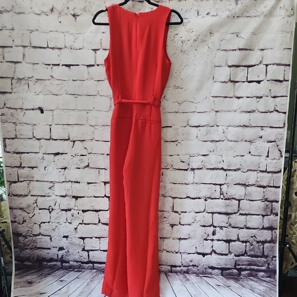 Banana Republic Red Sleeveless V-Neck Jumpsuit Size 4 Elegant Vibrant Long EUC - Picture 2 of 8